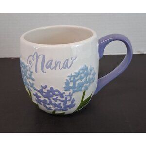 LANG Nana Hydrangea Mug Purple Handle 16 oz Ceramic Floral Coffee Cup Embossed